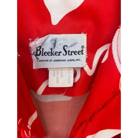 Vintage Bleeker Street Red White Floral Midi Dress 70s ILGWU Jonathan Logan - Picture 3 of 6